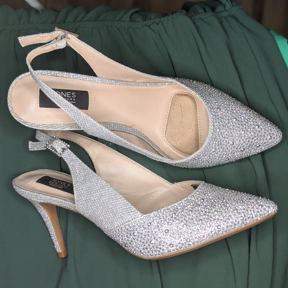 Jones New York Sparkling Silver Slingback Heels